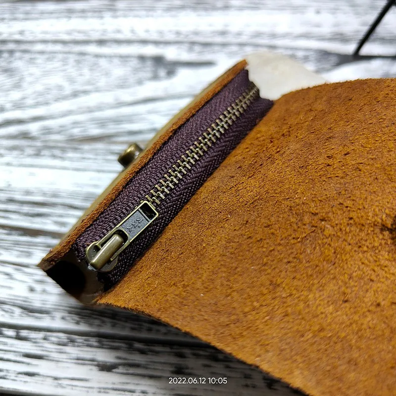 ORANGE Genuine Leather MONKEY Purse, Magnet Button Coin Holder