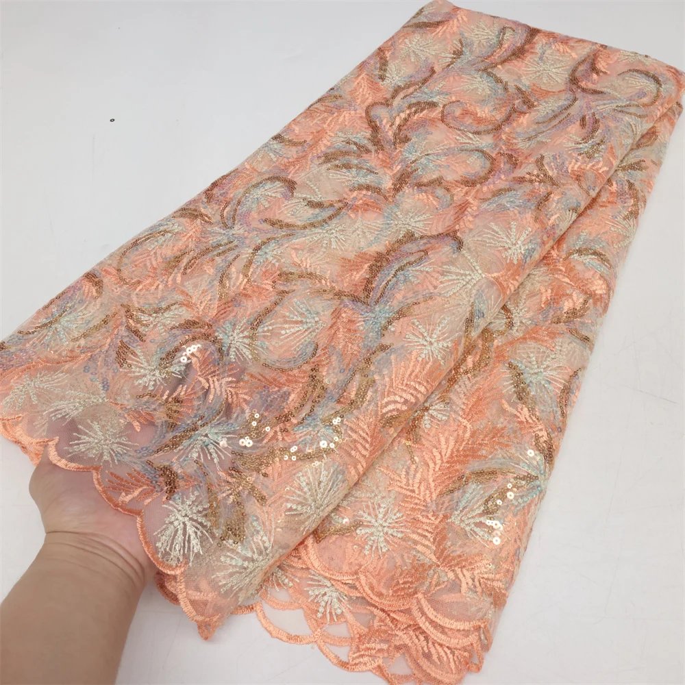 

African Sequins Beaded Lace Fabric 2023 High Quality Lace Material French Nigerian Wedding Lace Fabrics For Party Sewing PL2781