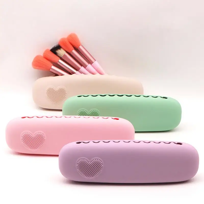 

Silicone Makeup Brush Storage Bag Portable Cosmetic Holder for Large Brushes Waterproof Toiletry Bag Multipurpose Makeup Bag
