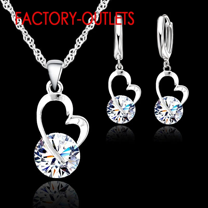 Bridal Jewelry Sets 925 Sterling Silver Bridal Jewelry Sets Fashion Jewelry Romantic Heart Shape Round Crystal Women Girls Engagement Anniversary