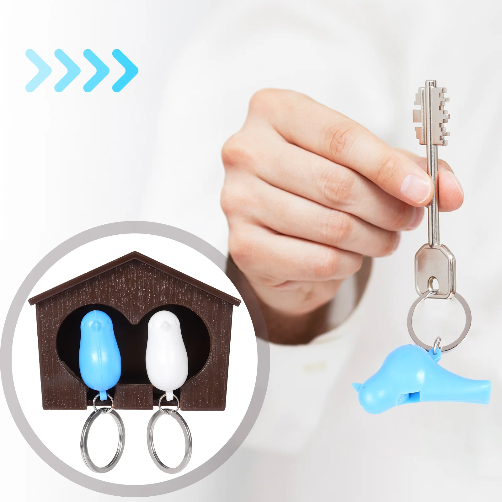 Random Color Couple Birdhouse Keychain Wall Mount Key Ring Holder Home Storage Birdhouse Key Fob Sparrow Keychains Hooks 5