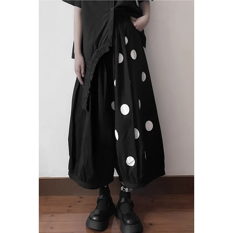 

2023 New Arrival Summer Women Good Quality Ankle-length Pants Casual Loose Elastic Waist Dot Devise Wide Leg Pants P715