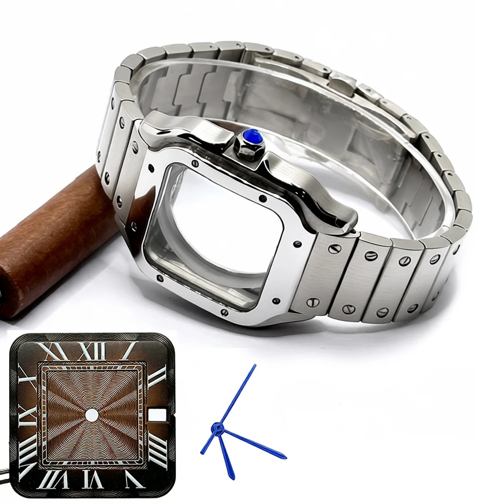 Golden Stainless Steel Waterproof Watch Case and Strap for 38MM Square Men's Watch