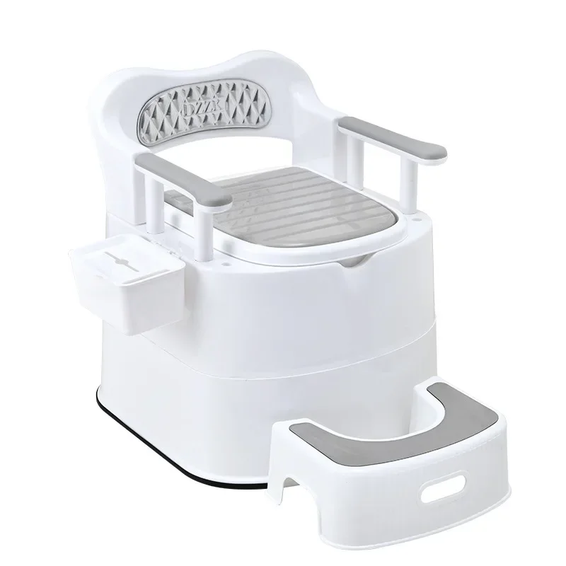 Portable Toilet with Higher BackrestSoft PU Cushion for Pregnant Women and ElderlyComfortable Indoor Seat Portable Commode Chair 5