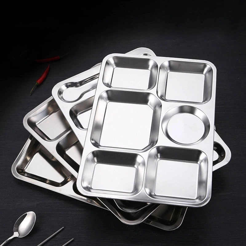 

1pc Stainless Steel Divided Dinner Tray Lunch Container Food Plate for School Canteen 6/7 Section