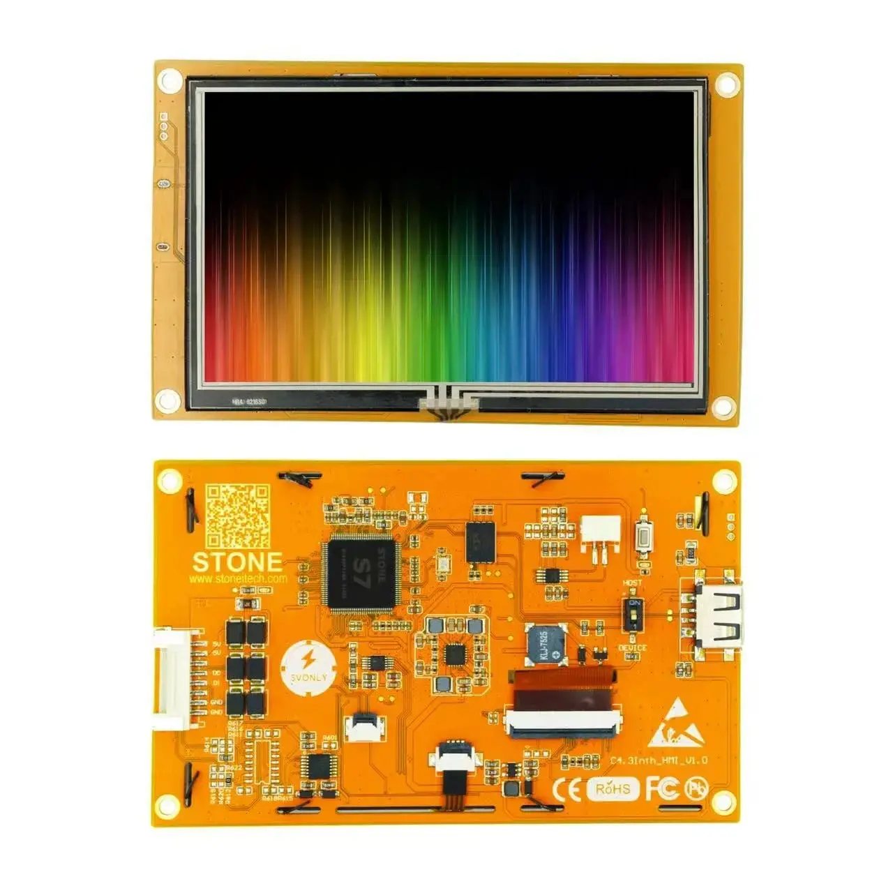 

Stone 4.3 inchh TFT LCD Module,Flash Memory,UART port,power supply and so on,the important is that it has the ready-made Basic