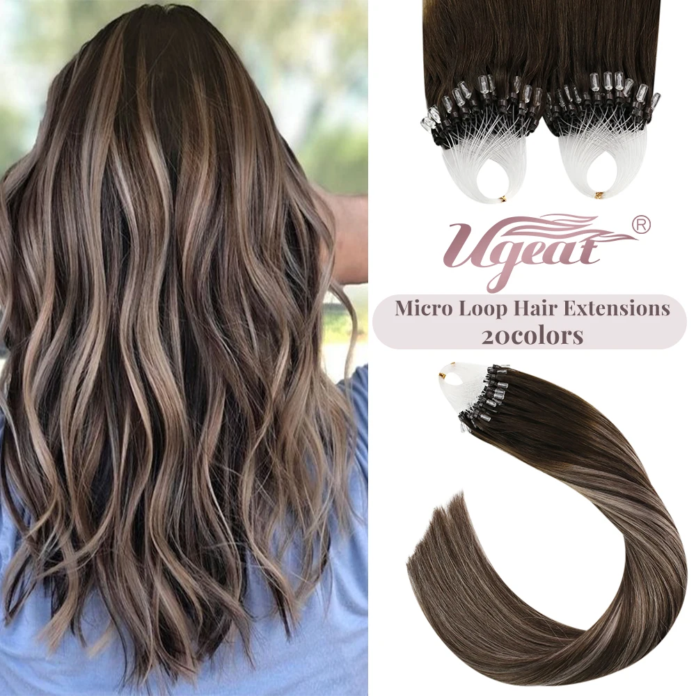 Ugeat Micro Loop Hair Extensions 100% Real Human Hair 14-24&rdquo; Balayage Micro Bead Extension Remy Link Human