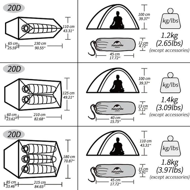 Naturehike-Ultralight Portátil Barraca de Camping, Mongar, 2 Pessoas, Nuvem Up, 1 Pessoa, 2 Pessoa, 3 Tenda Pessoa, Star River Tent, Tenda Caminhadas ao ar livre