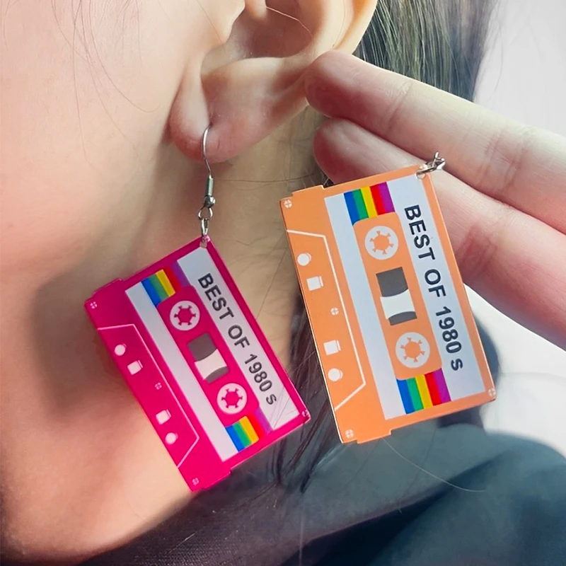 80s Cassette Dangle Earrings Music Themed Charm Daily Party Accessories
