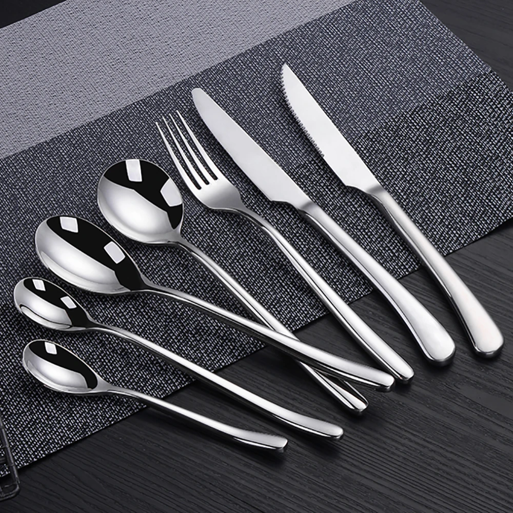 24-Piece Black Silverware Set Black Flatware Set for 6, Stainless Steel Cubiertos Cutlery Set, Forks and Spoons Apartment Utensils Set, Mirror