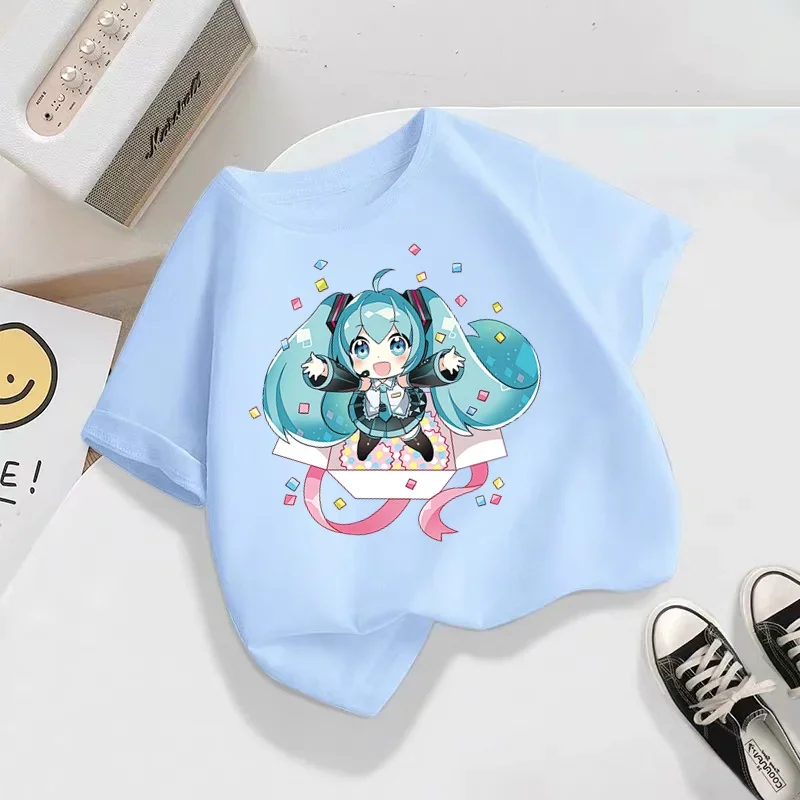 Hatsune Miku Short Sleeve T Shirt Set Kids T-shirt Clothes Harajuku Boy Girls Tshirt Hip Hop Tees All Match Trendy Street Style 5