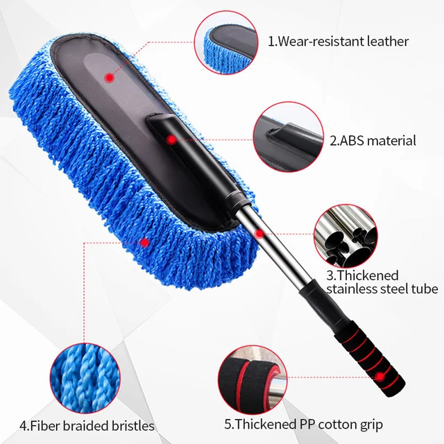 SEAMETAL – brosse à cire rétractable en microfibre pour voiture, vadrouille de lavage, plumeau de voiture multifonction, Kits de serviettes, outil de nettoyage de voiture 4