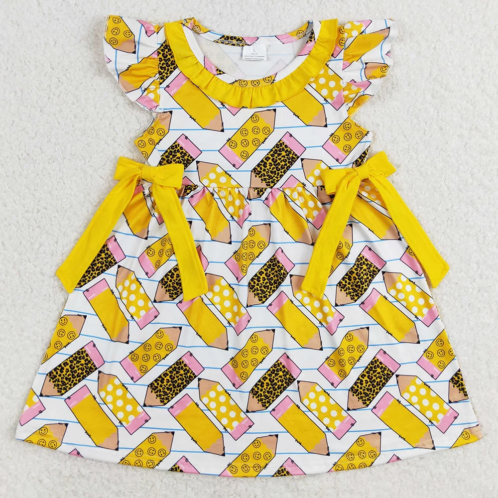 New Design Baby Girls Dress Apple Bows Back To School Knee Length Dresses Boutique Kids Children Clothing Girls Dress