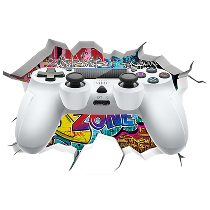 Game Console Broken Wall Hole Art Vinyl Mural Stickers for Home Kids Bedroom Play Room Gamer Zone Internet Cafe Decorations Cool wall stickers