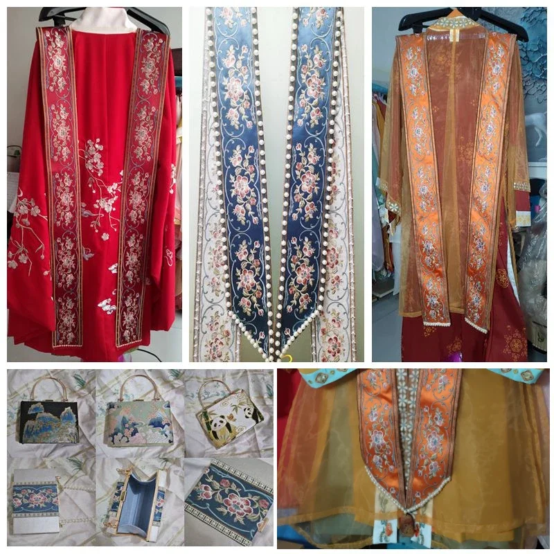 1mx10cm New Chinese Style Flower Embroidery Lace Accessories DIY Hanfu Ancient Costume Curtain Sofa Decorative Cloth Ribbon