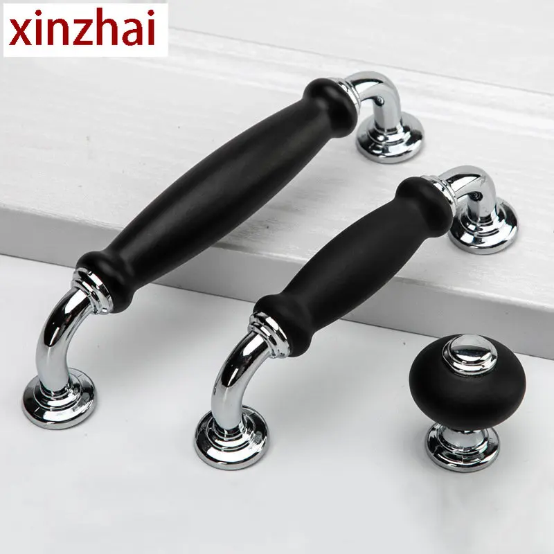 Black Chrome Ceramics Handles Zinc Alloy Wardrobe handles