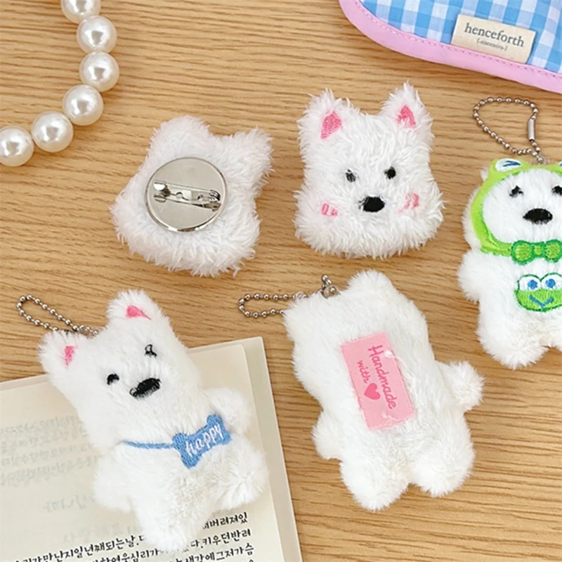 2Pcs/set Cute Cartoon Plush Dogs Brooch For Girl Clothes Badge Pins Backpacks Pendant Decoration Accessories Keychains Gifts