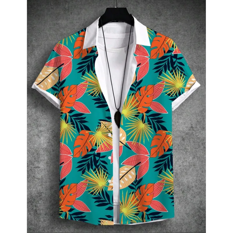 

New Men's Tropical Print Beach Vacation Set Plant Coconut Tree Short Sleeve Summer Hawaiian Shirt 4-Way Stretch Fabric Shirts