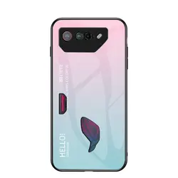Gradient Tempered Glass Back Cover Hard Phone Case Protector for Asus ROG Phone 7 (Pink blue)