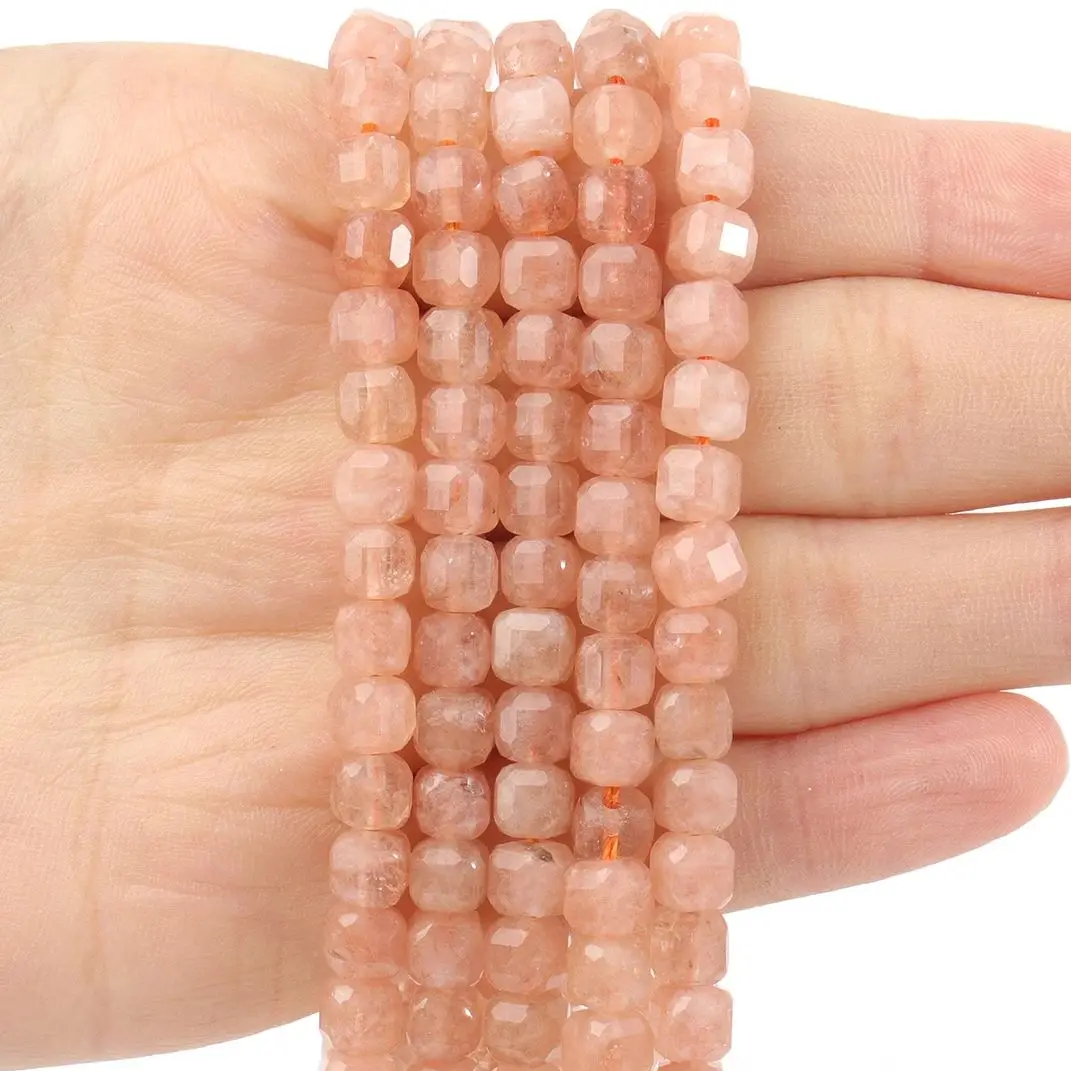 

5mm Faceted Sunstone Square Cube Beads Natural Stone Loose Beads for Jewelry Making Diy Bracelet Beading Accessories