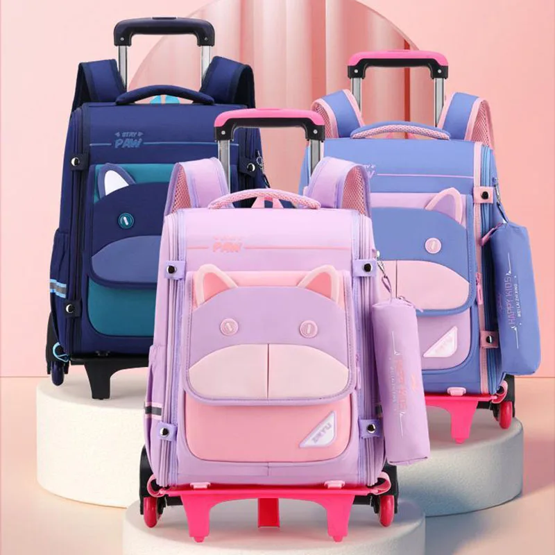 

New Children School Bags for Girls Rolling Backpack Kids Mochila Escolar on Wheels Sac A Dos Enfant School Trolley Bags for Boys