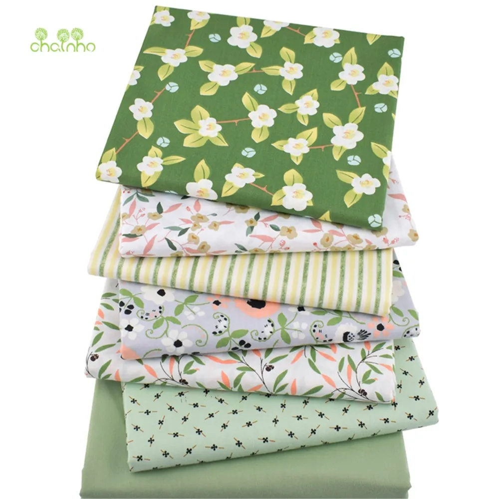 Chainho,Print Twill Weave Cotton Fabric,Patchwork Cloth,DIY Sewing Quilting Material,Green Floral Series,7 Designs,2 Sizes,CC083