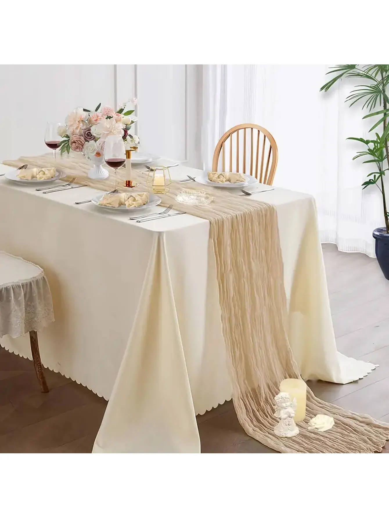 1pc Champagne color cloth table runner sage cheese table setting dining vintage wedding party Christmas party arch cake decorati