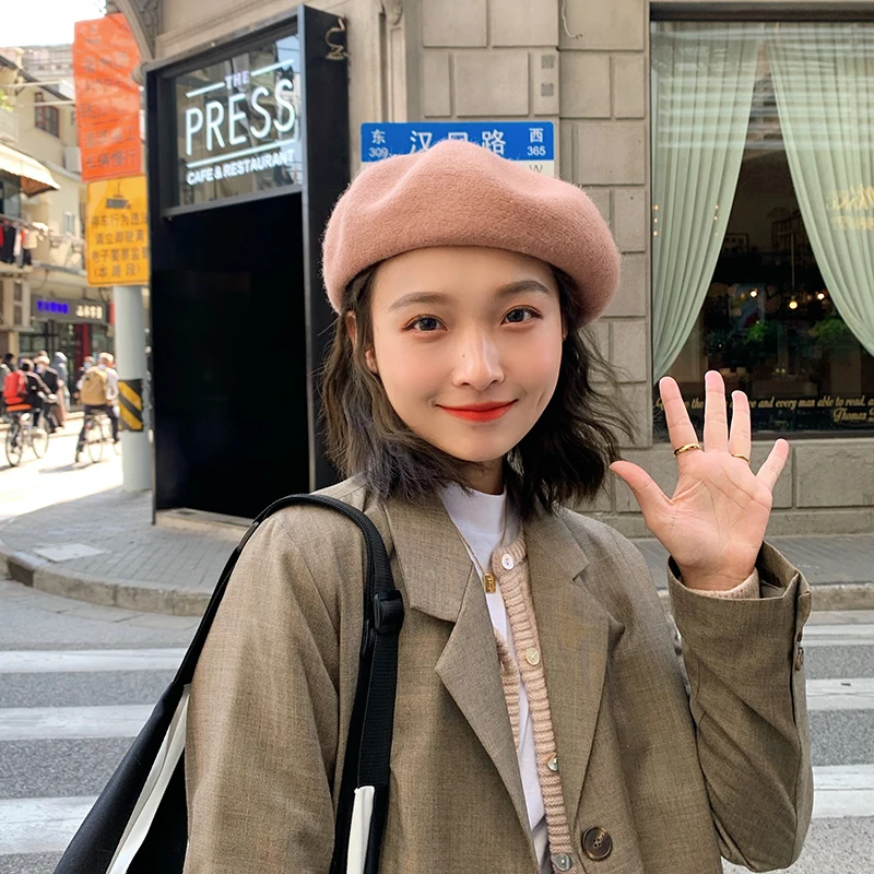 우아한 여성 양모 베레모 가을 겨울 빈티지 솔리드 베레모 여성 모자 보닛 모자 프랑스 아티스트 모든 일치하는 따뜻한 워킹 캡