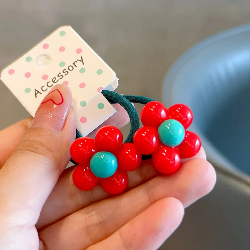 2pcs neue süße glänzende Blumen mädchen Kinder schöne elastische Haar bänder Haarschmuck Kinder Haar gummis Baby Kopf bedeckung – Detail 5
