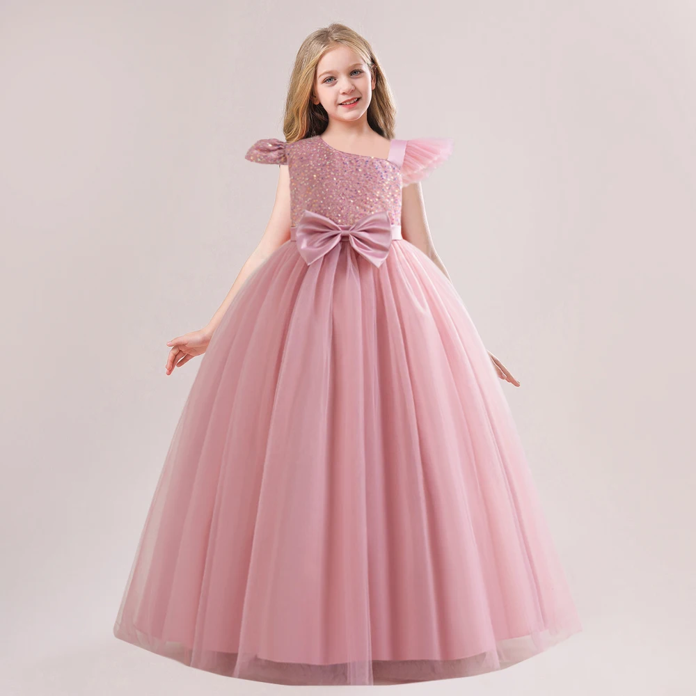 

Teen Sequin Bridesmaid Dresses For Girls Children Wedding Party Prom Gown Puffy Tulle Elegant Kids Girl Birthday Princess Dress