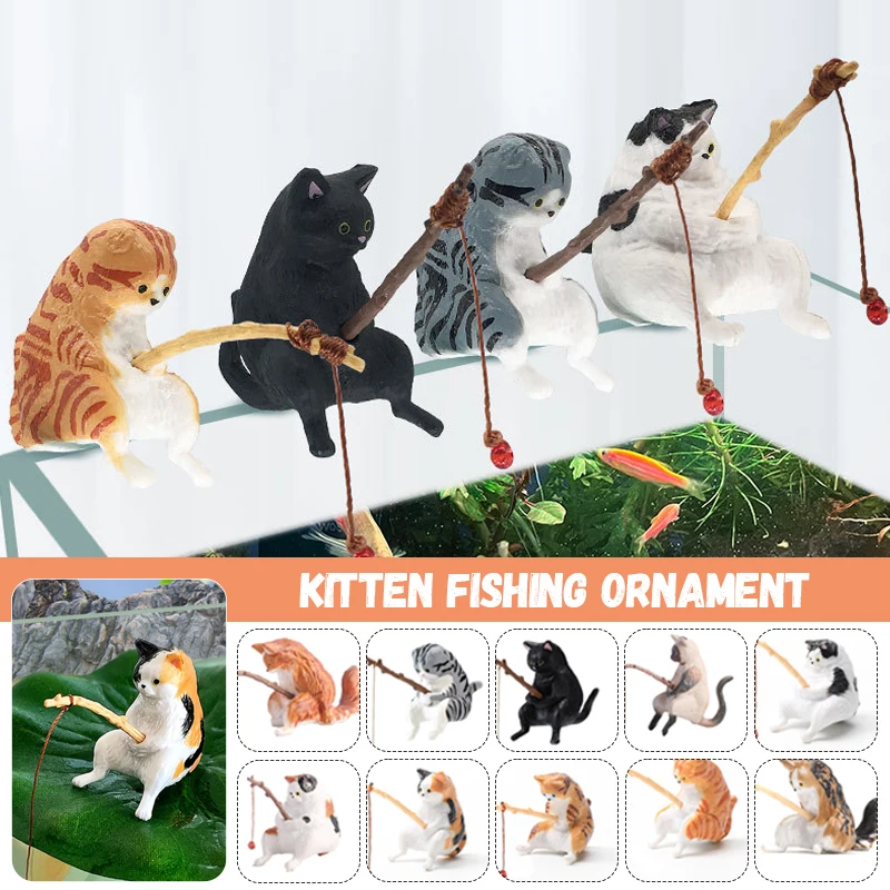 

Cartoon Cute Resin Cat Fishing Figurine Aquarium Decoration Fish Tank Landscaping Kitten Fishing Ornament Aquarium Accessories