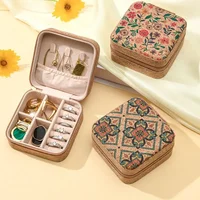 Cork Patterned Jewelry Box with Fashionable Retro Style Portable Travel Jewelry Storage Display Rings, Necklaces, Earrings 1
