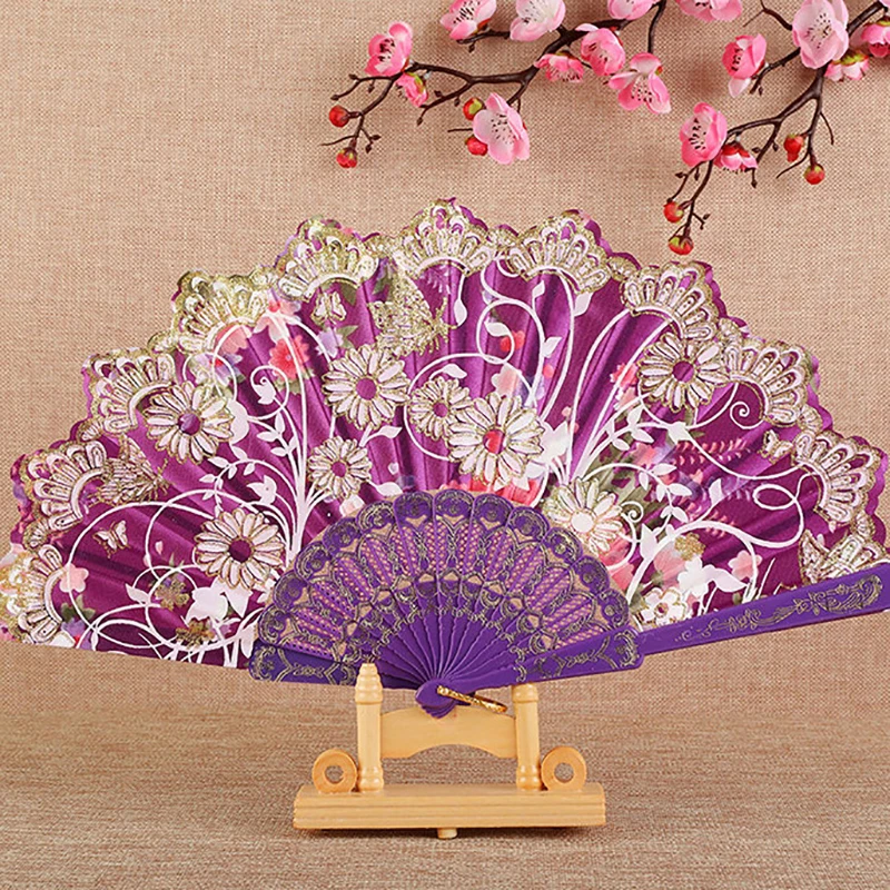 Chinese Style Silk Fan Folding Fan Wedding Art Gifts Dance Hand Vintage Folding Hand Held Flower