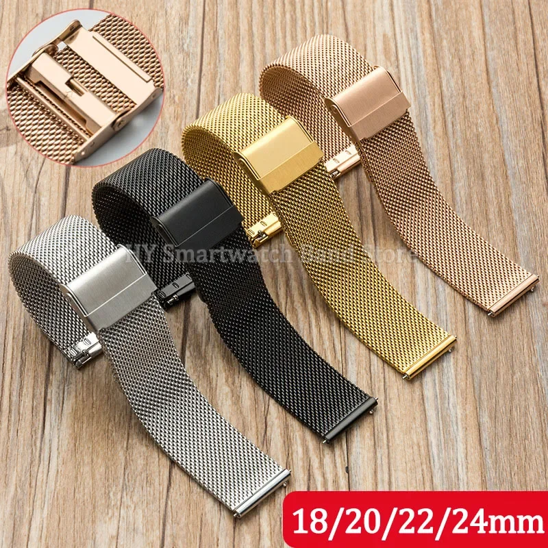 Milanese Mesh Stainless Steel Quick Release Bracelet Strap - Adjustable Widths