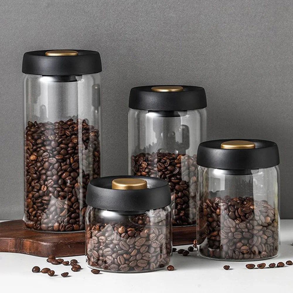 Storage Box, Storage Jar, Storage Tank, Storage Sets, Household Storage Sets, Coffee Beans Vacuum Sealed Tank Glass Food Storage Tank Household Moisture-proof Air Extraction Tea Storage Push-type Hot