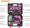 SOLUDE Pink Tool Set,130 Piece Women's Tool Kit for Home with 3.6V Cordless Rechargeable Screwdriver,Household Basic Toolkits 2