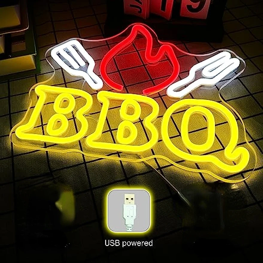 オーダーメイド　BBQ ネオン管　牛型デザイン 壁掛け用 赤緑　オリジナル 壁の装飾のためのバーベキューネオンライト、ネオンライト