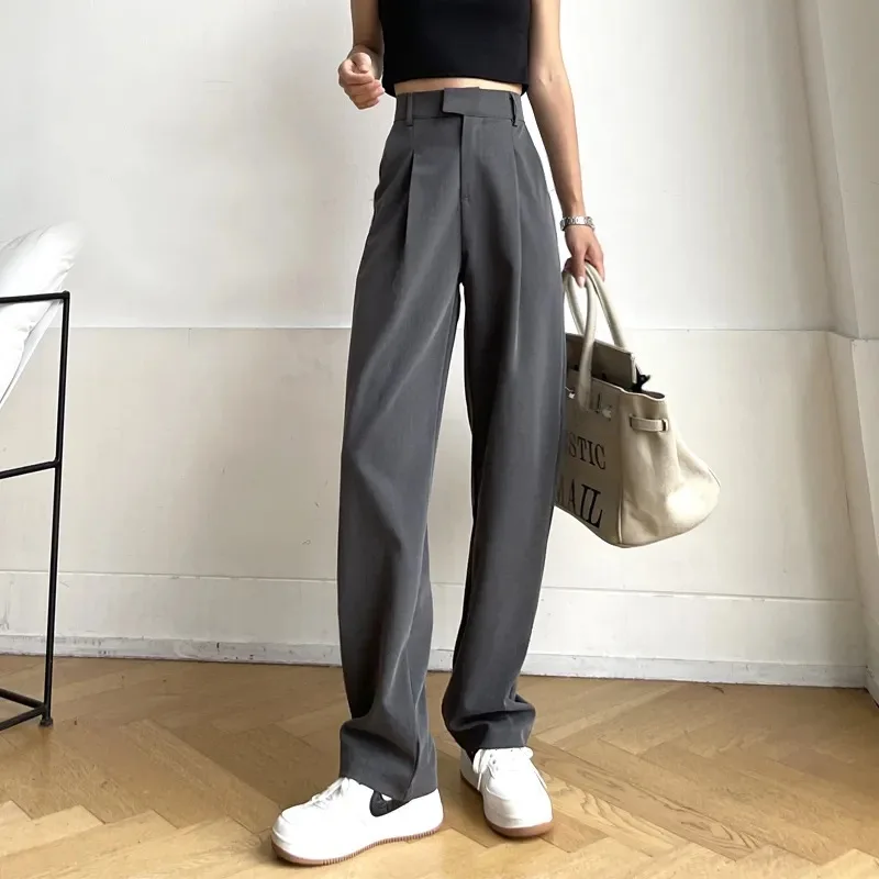 Casual Loose Pockets Straight Female Trousers Casual High Waist Women Long Pants 2024