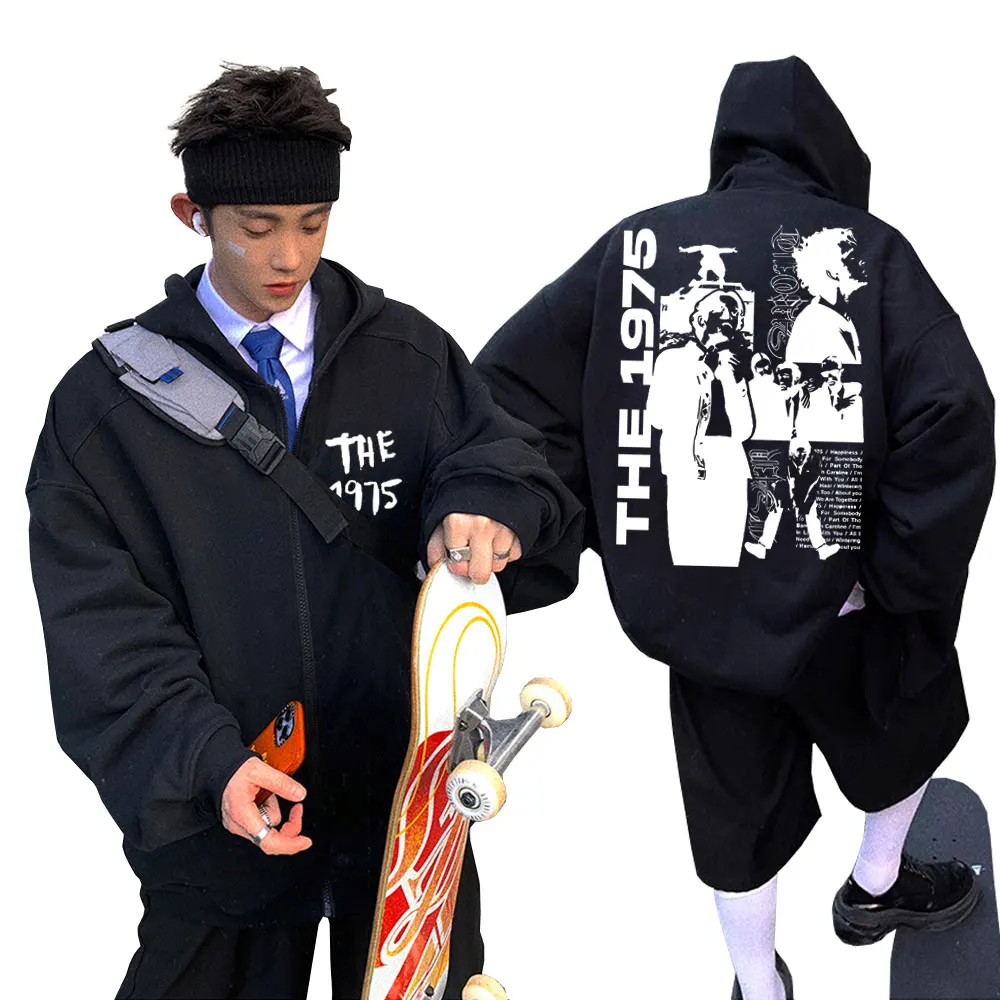 

Rock Band The 1975 Being Funny in A Foreign Language Zipper Hoodie Matty Healy Graphic Zip Up Jacket Male Vintage Zip Up Hoodies