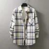 Men Fashion Plaid Flannel Shirt Long Sleeve Male Pocket Buffalo Plaid Shirts Printed Button Harajuku Checked Men Shirt XXL 1