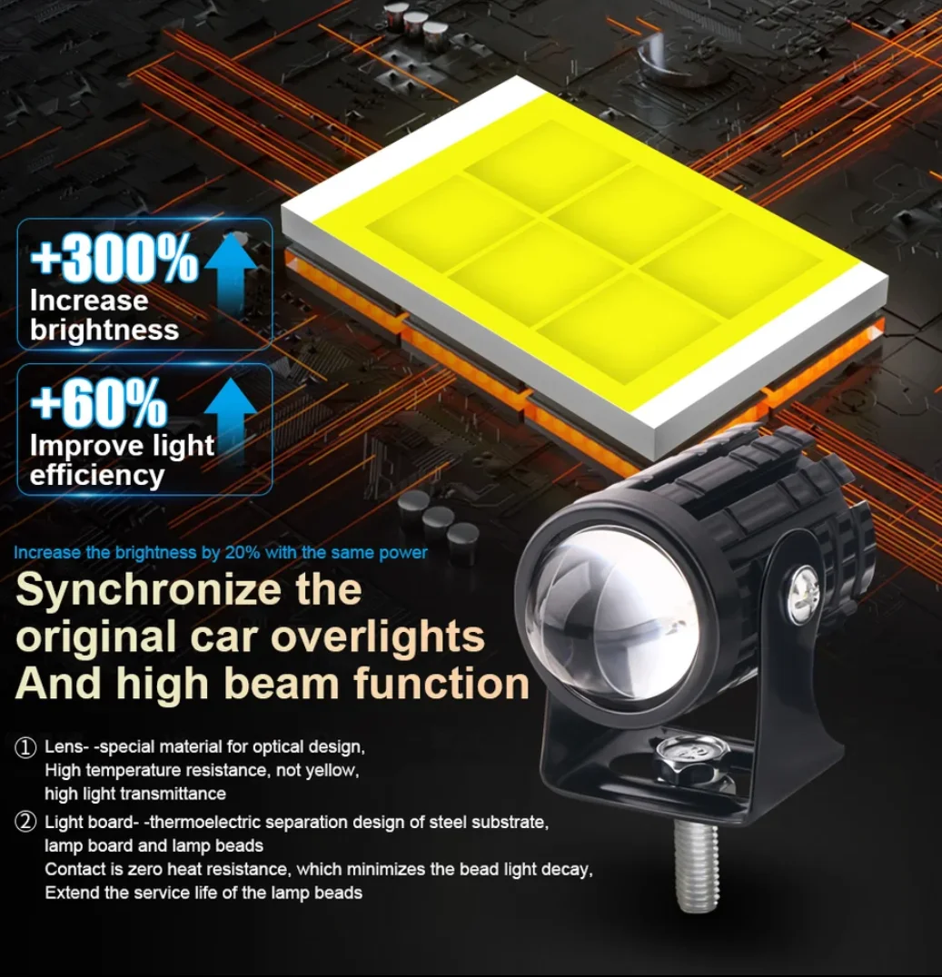 Motorcycle LED Headlight 1PCS/2PCS Super Bright Explorers Projector Fisheye Lens Fog Auxiliary