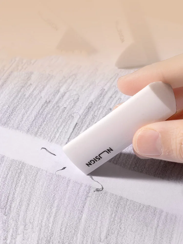 Deli Nusingn Triangle Eraser White TPE Plastic Rubber Pencil Erasers for Kids Writing Drawing Sketches Arts Eraser Soft 6/12pcs 2