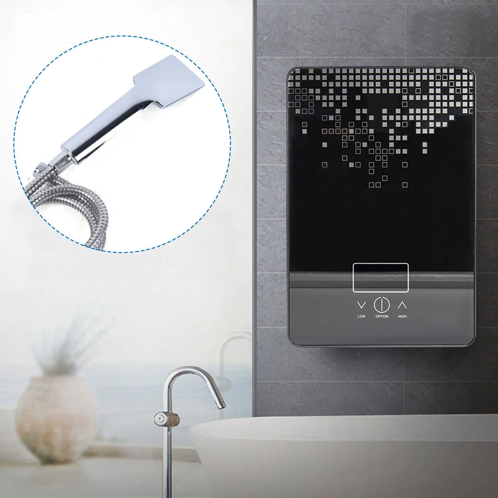 220V Instant Hot Water Heater Tankless Electric Shower Boiler with Show Head Kit 6500W Bathroom Kitchen Use