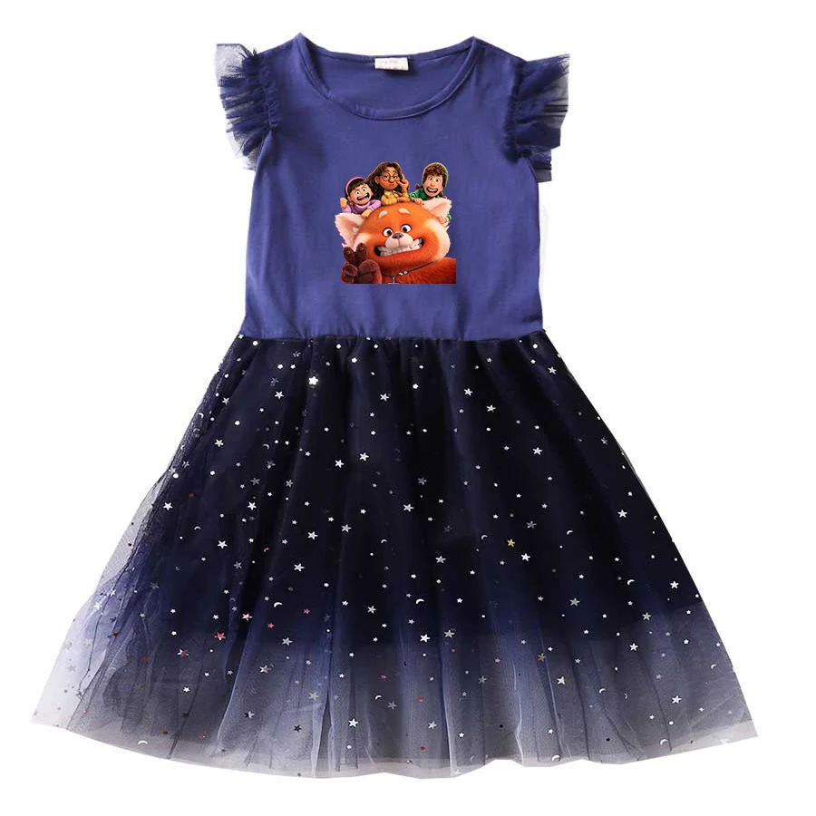 

Disney Turning Red Summer Kids Dresses for Girls Kids Cartoon Short Sleeve Princess Dress Children's Prom Mesh Dresses