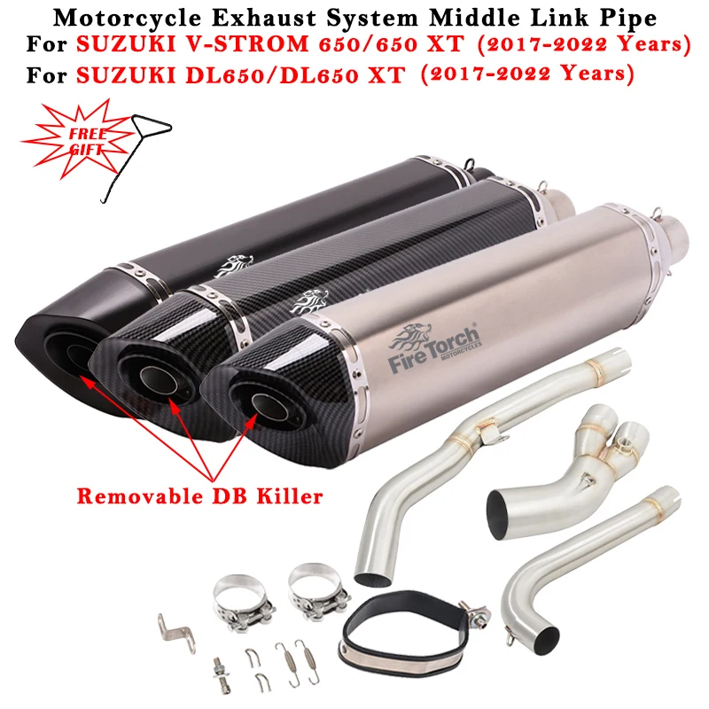 

For Suzuki V STROM DL 650 DL650 XT 2017 - 2021 2022 Motorycle Exhaust System Escape Modified Muffler Middle Link Pipe DB Killer