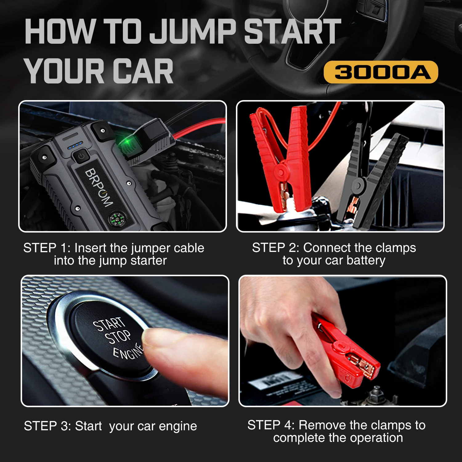 Car Jump Starter 3000A/4000A/5000A Battery Charger Emergency Power Bank Booster for 12V Gasoline and Diesel Vehicles Starting
