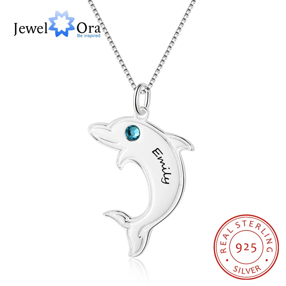 

Dolphin Shape Name Necklace Personalized Birthstone 925 Sterling Silver Necklaces & Pendants Gift For Her (JewelOra NE102373)