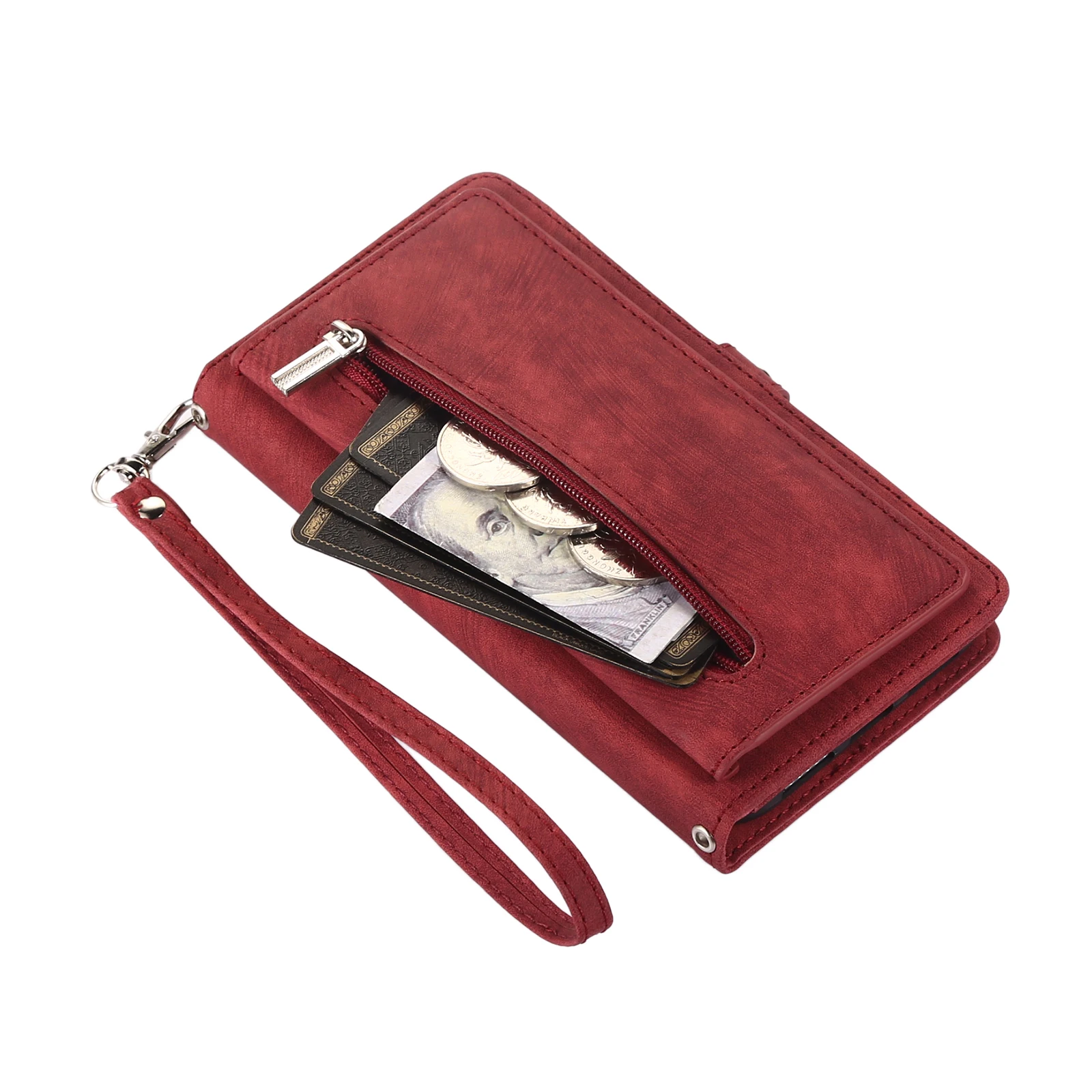 Leather Lanyard Wallet Phone Case with Card and Cash Holder