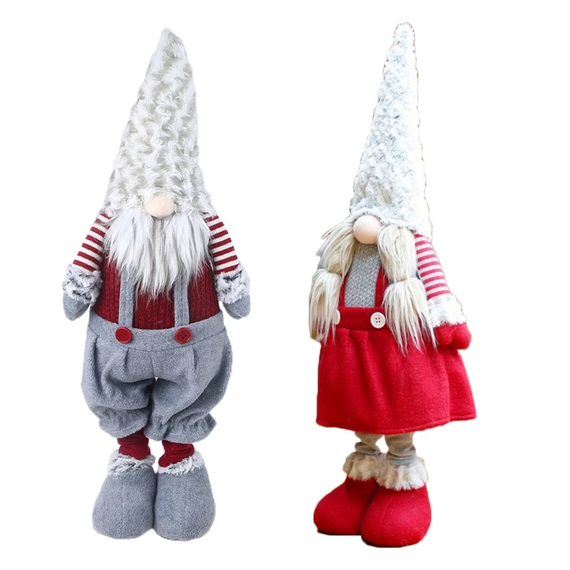 Handmade Christmas Elf Decoration Retractable Standing Swedish Gnome Tomte Toy For Doll Ornaments 6XDE