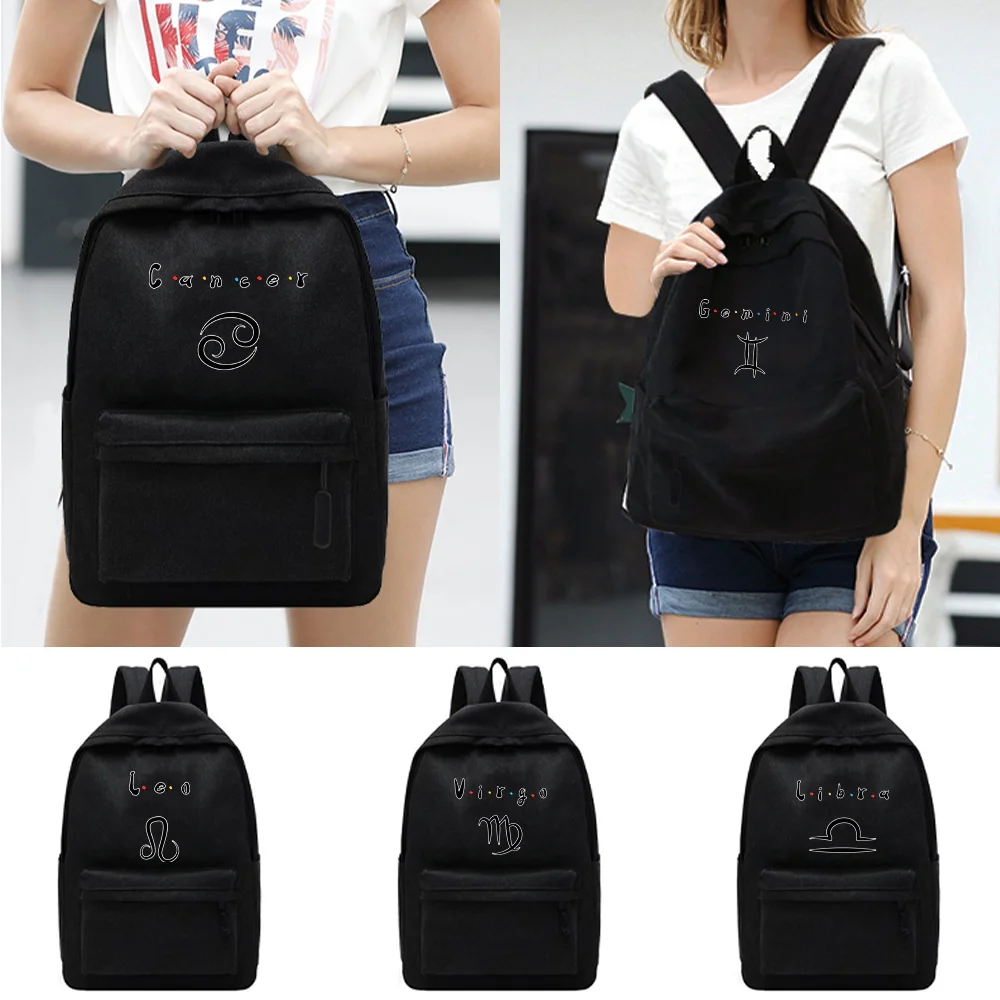 Casual Travel Backpack Student School Large Capacity Laptop Bag Canvas Constellation Print Unisex Organizer Shoulder Rucksack